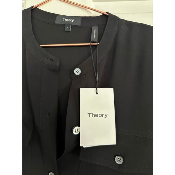 NWT Theory Women's Black Cargo Shirt Silk Jumpsuit Romper Size 4 - Picture 7 of 16